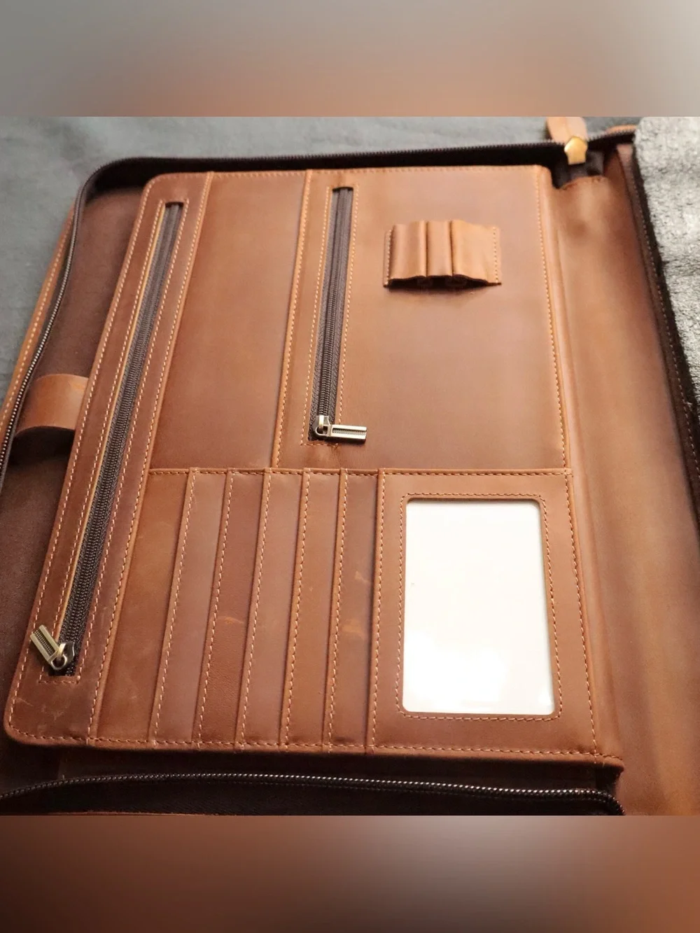 Fiitcase Leather Portfolio Organizer Zippered Business Document Case Folder